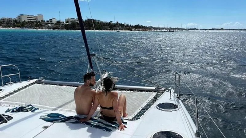 Catamaran sailing off Isla Mujeres