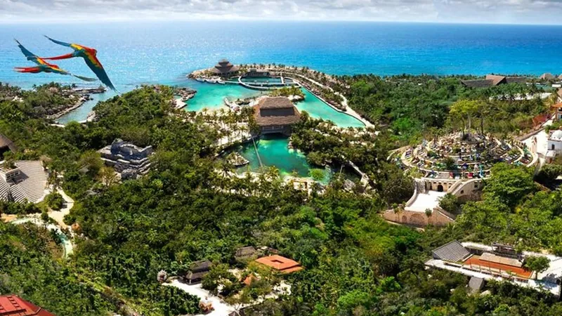 Aerial view of Xcaret park by the sea